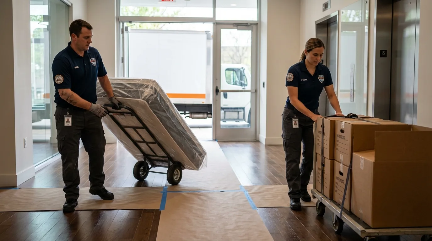 Professional apartment movers loading elevator in Waimea, HI